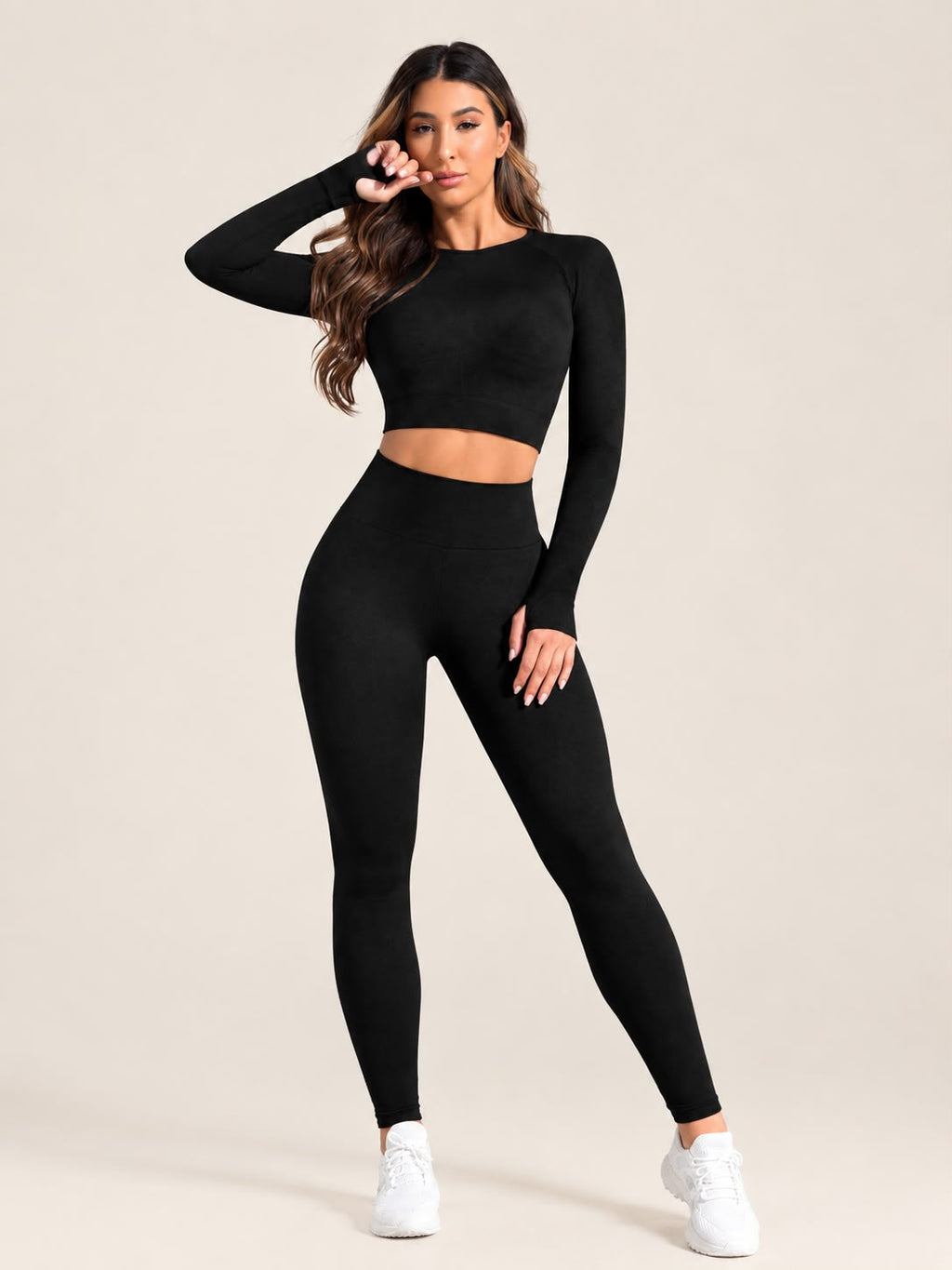 Conjunto manga larga y leggings negro