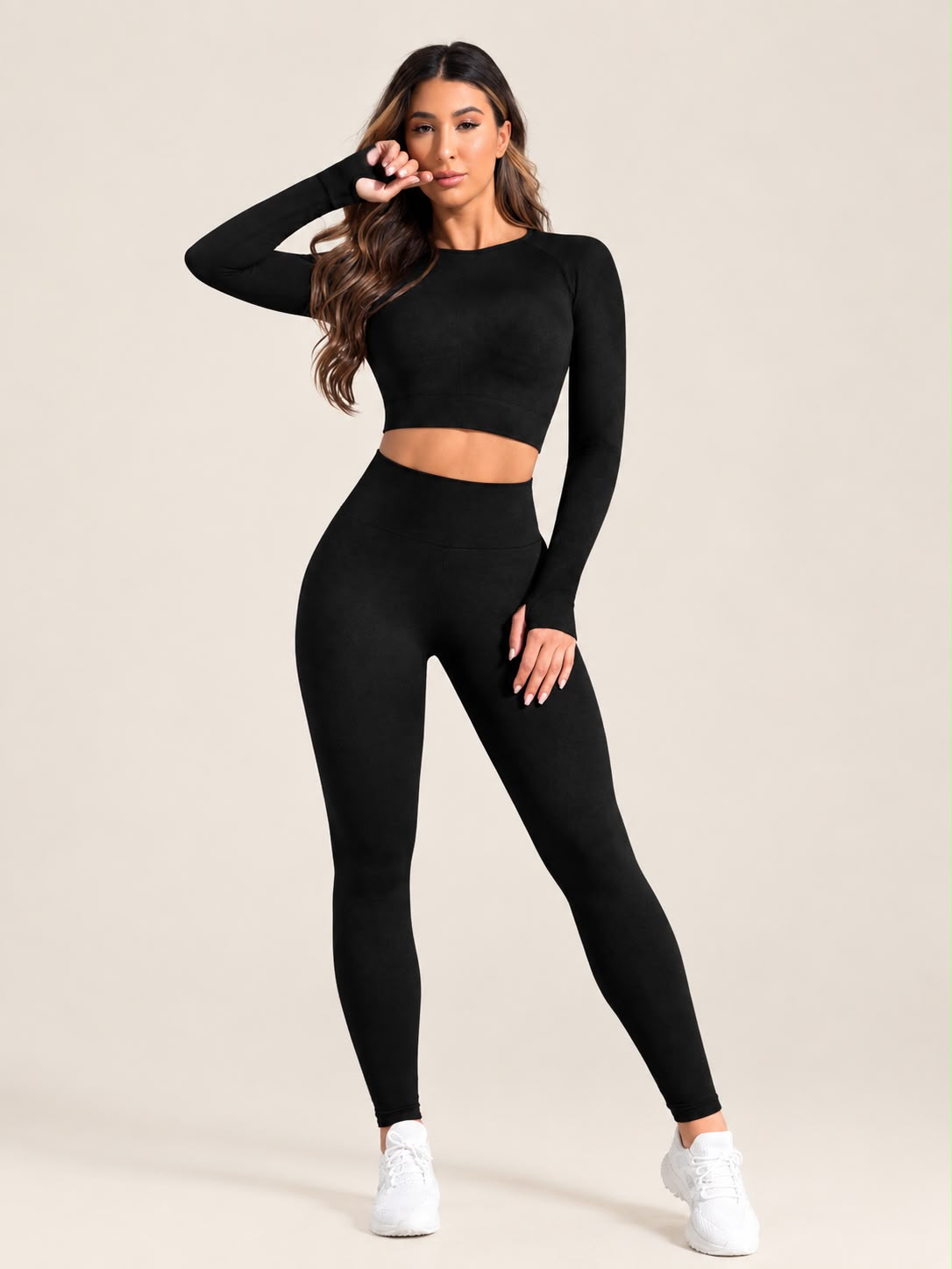 Conjunto manga larga y leggings negro