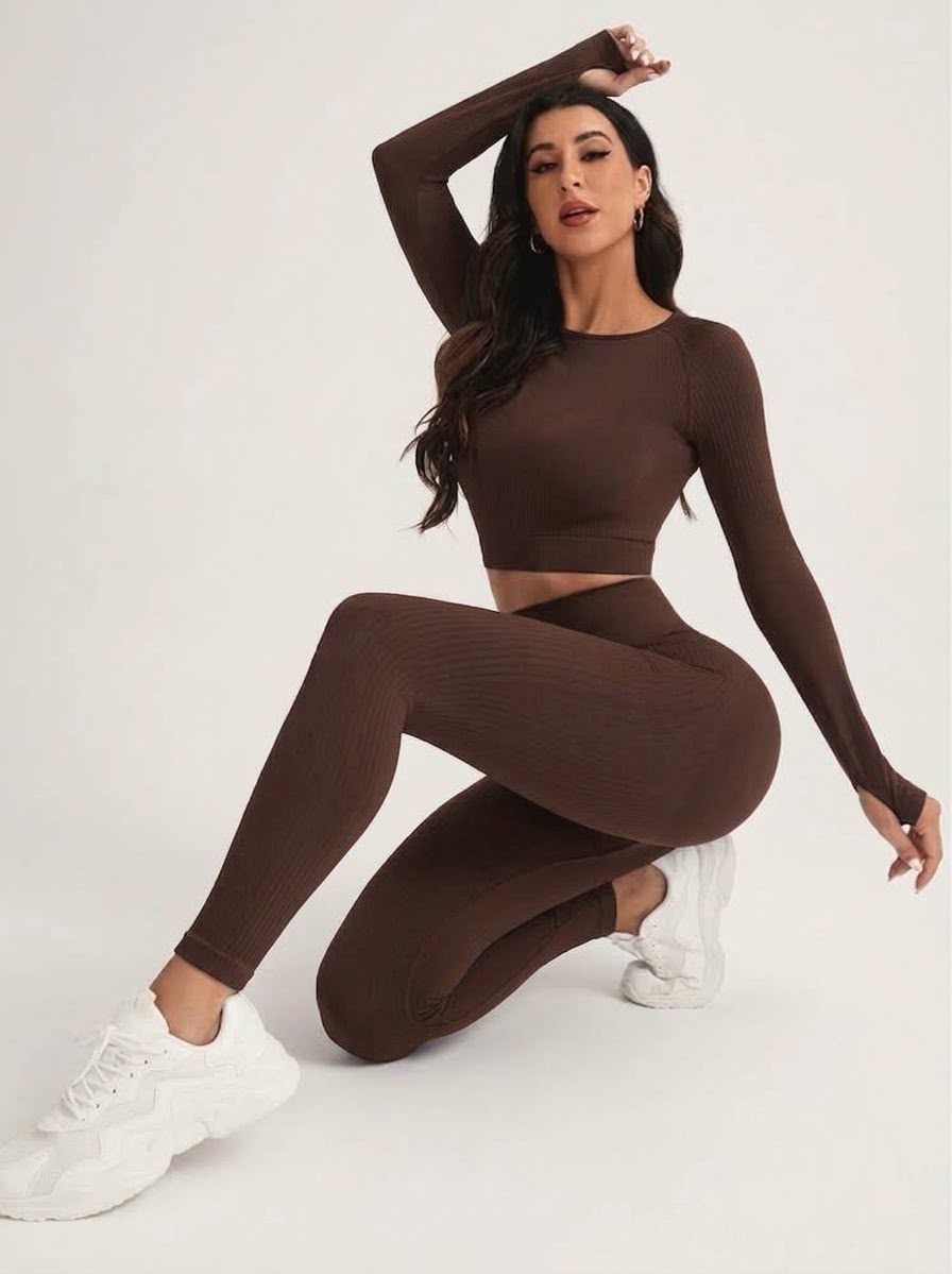 Conjunto  manga larga y leggings marron