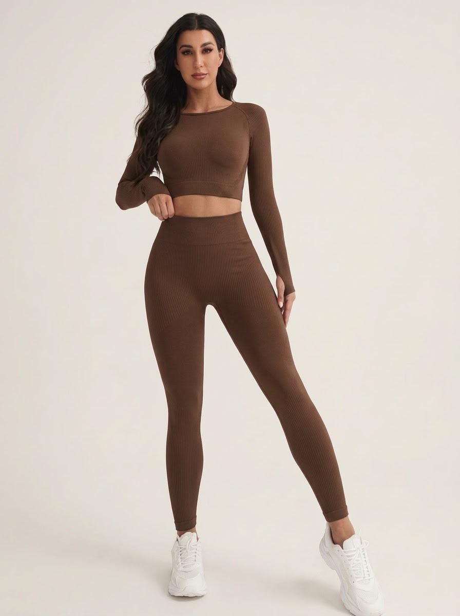 Conjunto  manga larga y leggings marron